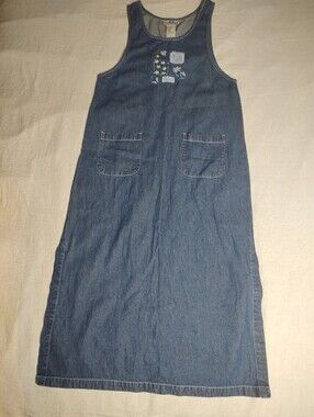 True Blue Denim Pinafore Dress Pocket Detail Teacher Mesium 100% Cotton